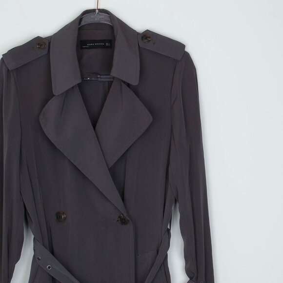 Zara Womens Long Double Breasted Trench Coat Size S Gray ASO Spencer Hastings - Picture 3 of 13